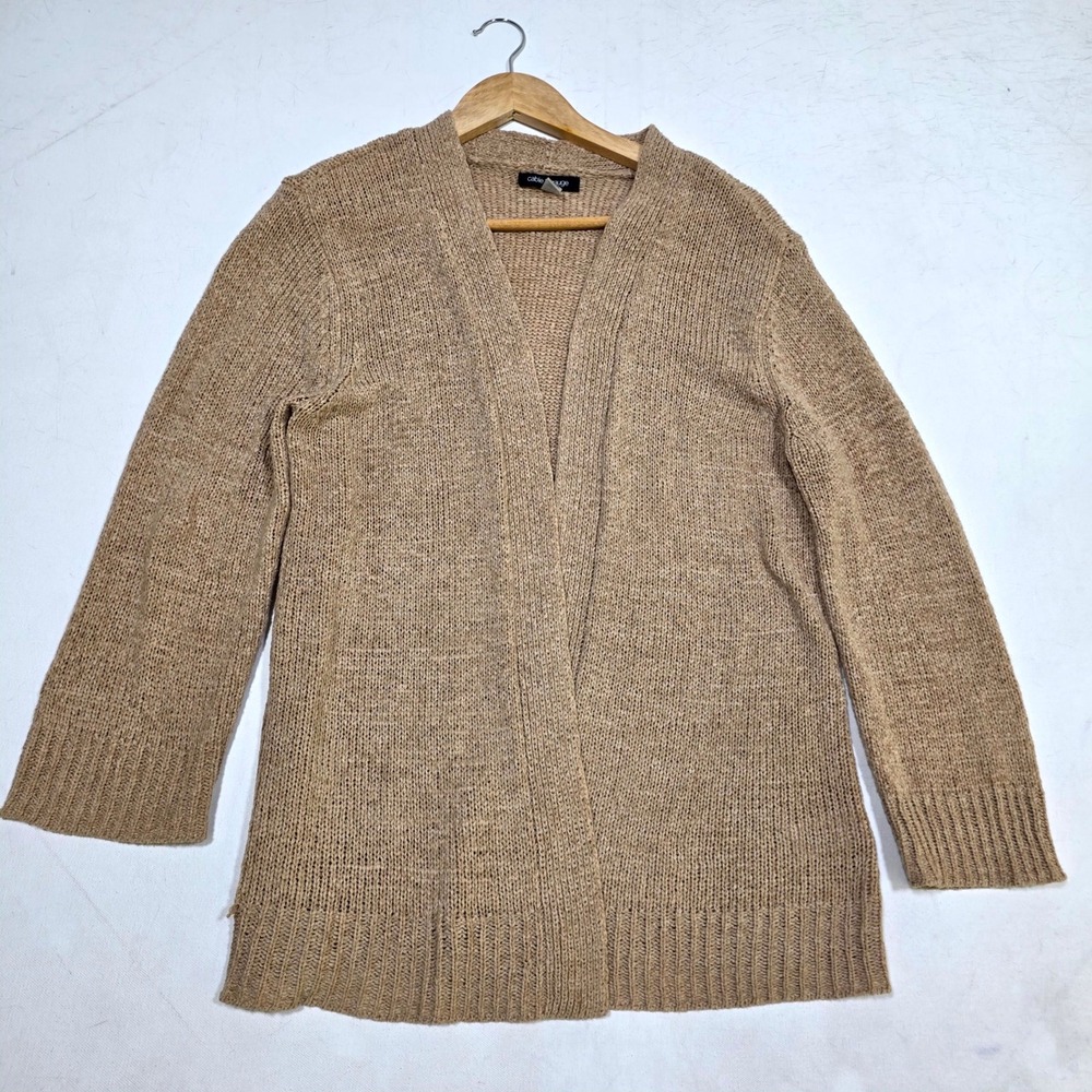 Cable & Gauge Cardigan Womens XL Tan Open Front Lightweight Knit Sweater 7710 - Picture 3 of 7
